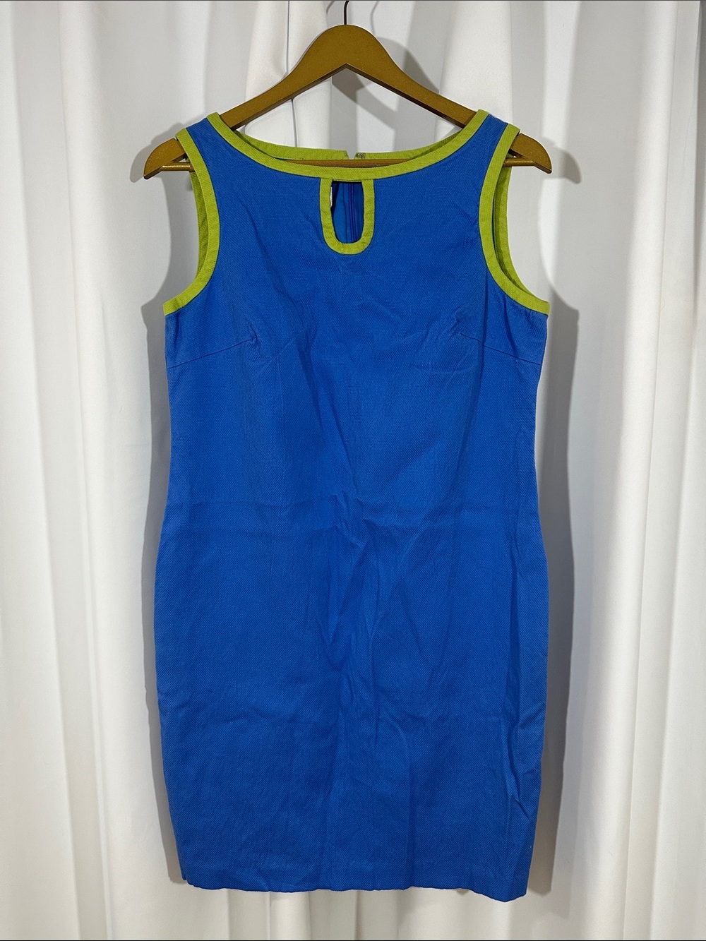 Talbots Petites Blue Stretch Sheath Sleeveless Dress Size 10P Cotton Blend